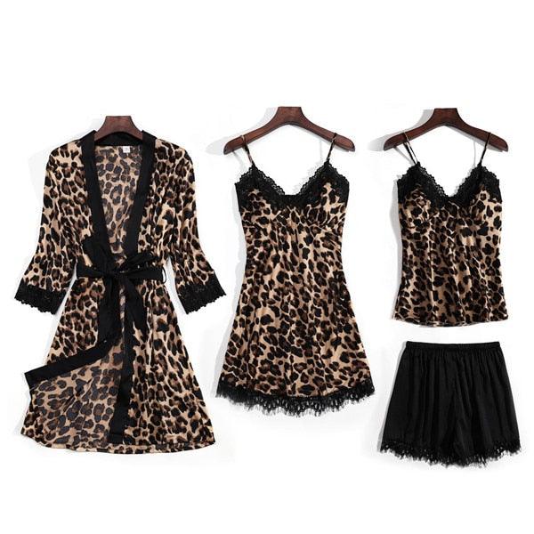 Gorgeous New Fashion 4 Piece Women's Pajamas Set - Leopard Print Sleepwear (D90)(ZP1)