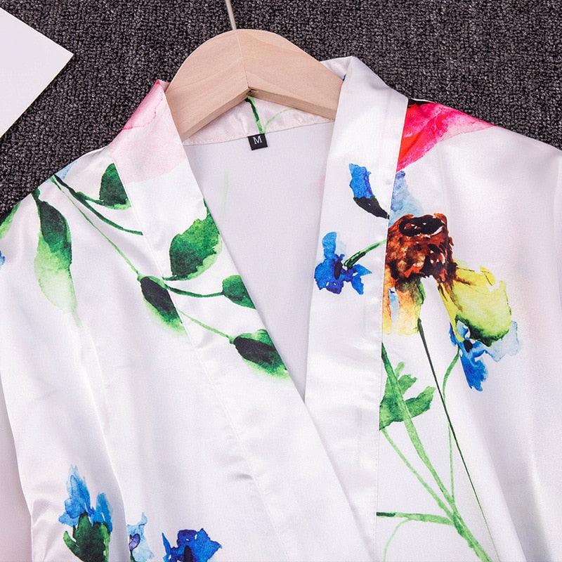 Trending Women's Robe - Silk Pajamas Flower Printing Nightgown - Summer Spring Bathrobe (D90)(ZP4)