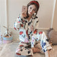 Cute Women's Pajamas Faux Silk Sleepwear - Satin Flower Print Pajamas Set - 2 Piece (D90)(ZP1)