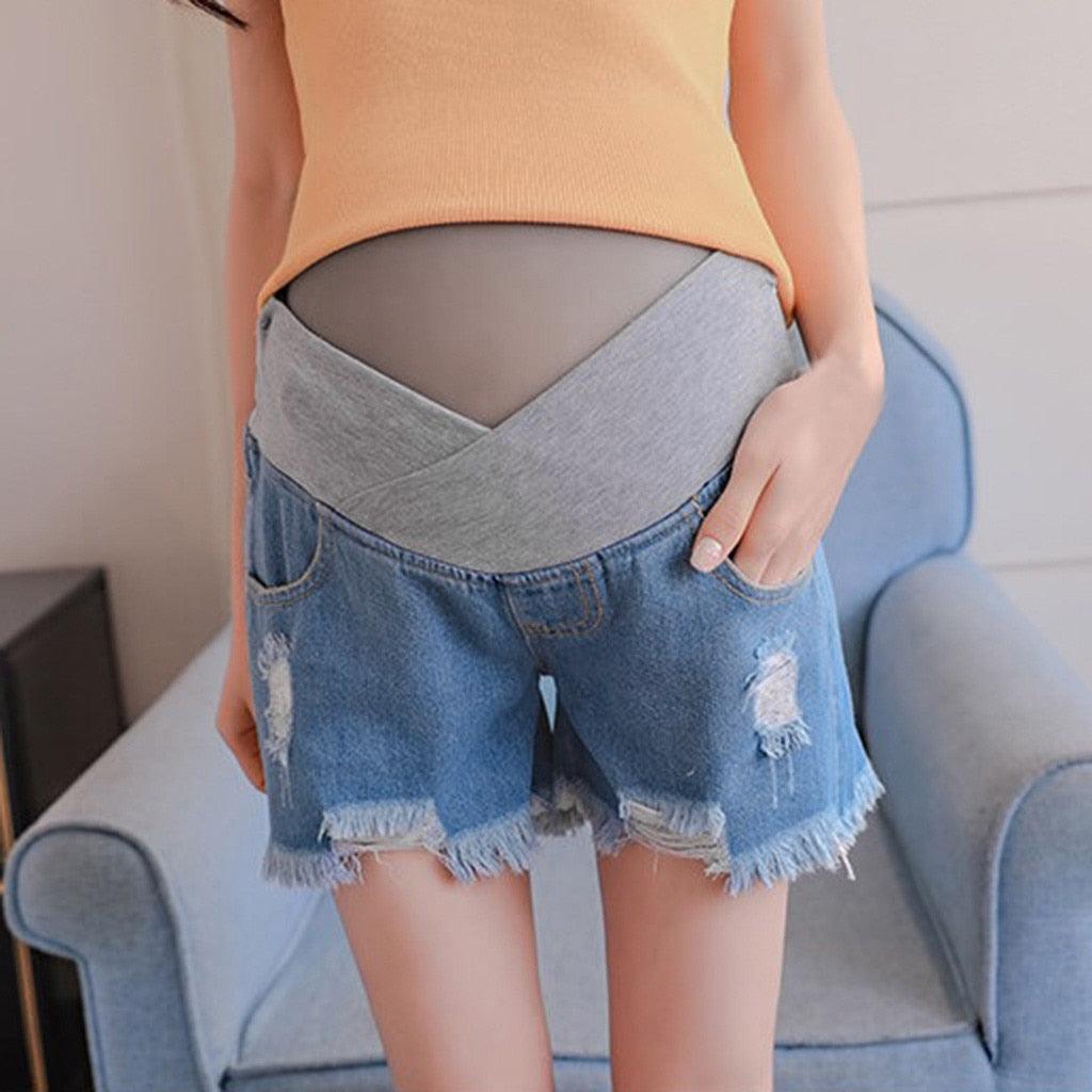 Maternity Solid Short Pants - Prop Belly Maternity Pants -Jeans Maternity Clothes - Pregnant Woman Denim Jeans (2U4)