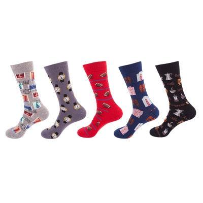 Trending Cotton Funny Socks - With Print Art - Women Happy Christmas Socks - Warm Winter 5 Pairs/set (D87)(3WH1)(2WH1)