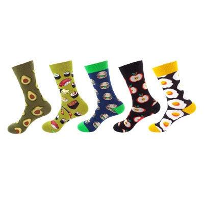 Trending Cotton Funny Socks - With Print Art - Women Happy Christmas Socks - Warm Winter 5 Pairs/set (D87)(3WH1)(2WH1)