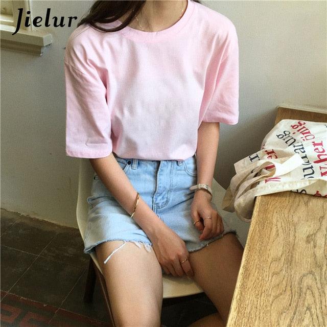 Nice T Shirt - 15 Solid Color Women Top - Casual O-neck Summer Top S-XL (D19)(TB2)