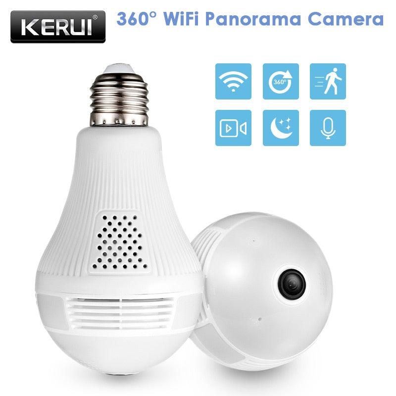 KERUI LED Light 1080P 2MP Wireless Panoramic Camera Home Security WiFi CCTV Fisheye Bulb Lamp Burglar 360 Degree IP Camera (MC8)(F54)