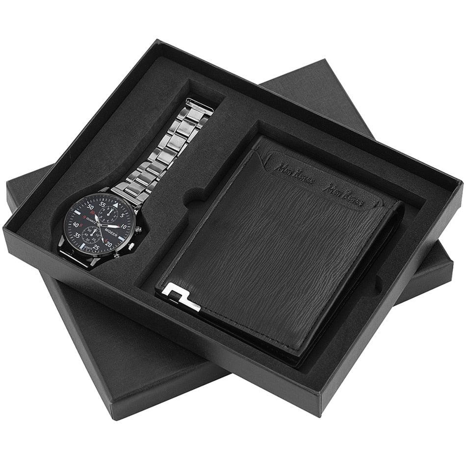 Men Watch Set - Wallet Birthday Gift For Male Quartz Wristwatch (1MA1)(F84)