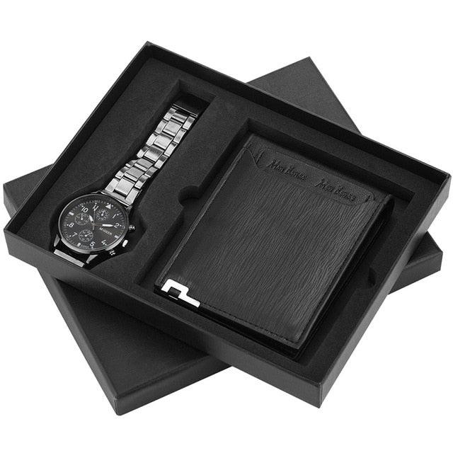 Men Watch Set - Wallet Birthday Gift For Male Quartz Wristwatch (1MA1)(F84)