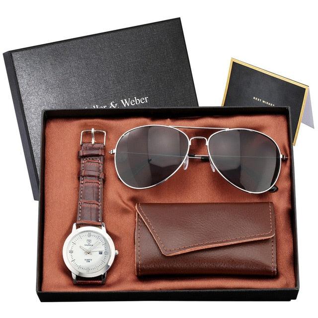 Trending Men Watch Sets - Husband/Son Birthday Gift Quartz Wristwatch Key Package (1MA1)