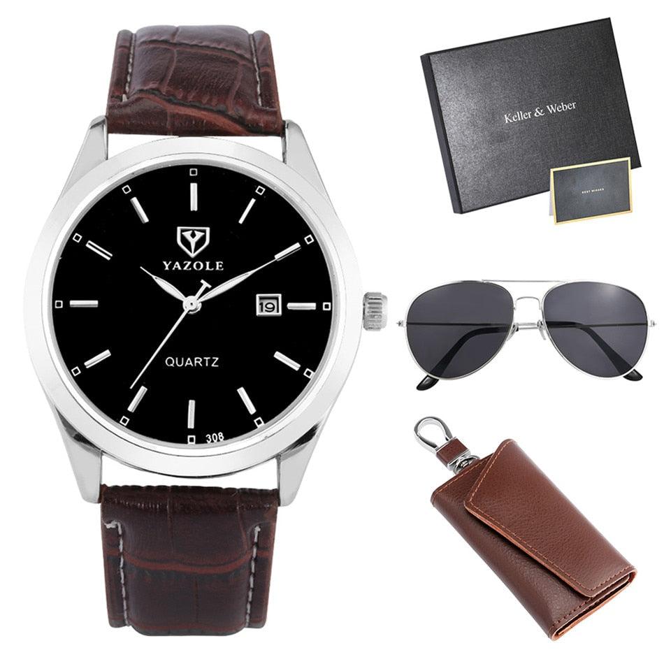 Trending Men Watch Sets - Husband/Son Birthday Gift Quartz Wristwatch Key Package (1MA1)