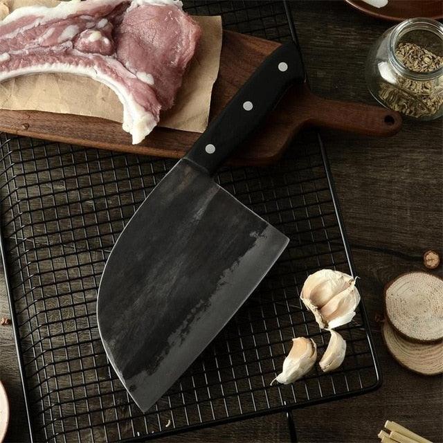 Kitchen Knife Bone Chopper Full Knife Handmade Forged Tang Handle Chinese Butcher High Carbon Steel Chef Knives (AK5)(1U61)