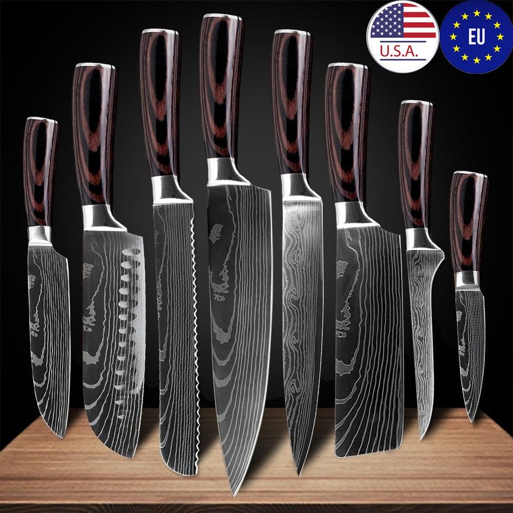 Kitchen Knives Stainless Steel Laser Damascus Pattern Chef Knife Sharp Cleaver Slicing Utility Knives (AK5)(1U61)