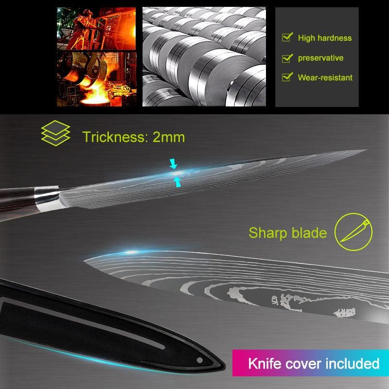Kitchen Knives Stainless Steel Laser Damascus Pattern Chef Knife Sharp Cleaver Slicing Utility Knives (AK5)(1U61)