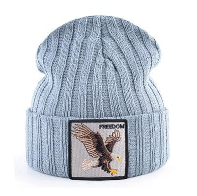 Knitted Beanies - Men Hip Hop Solid Hat With Embroidery Eagle Patch - Double Layer (MA8)(F103)