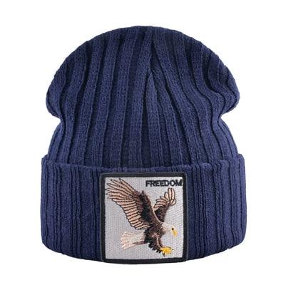 Knitted Beanies - Men Hip Hop Solid Hat With Embroidery Eagle Patch - Double Layer (MA8)(F103)