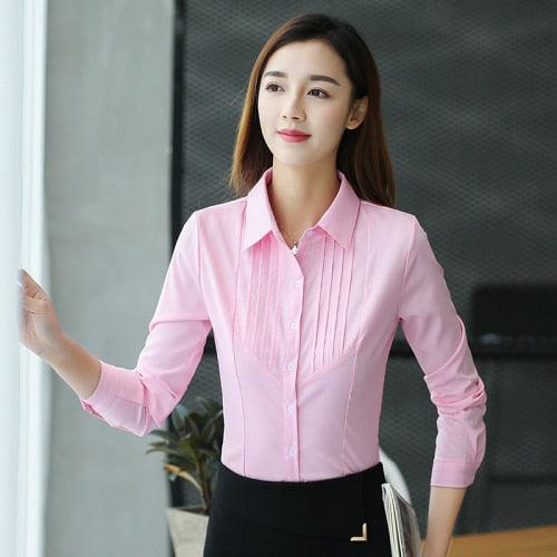 Amazing Women Elegant Shirts - Woman Striped Cotton Shirt - Plus Size - Office Lady Pink Blouse Work Shirts 3XL/5XL Tops (TB4)(F19)