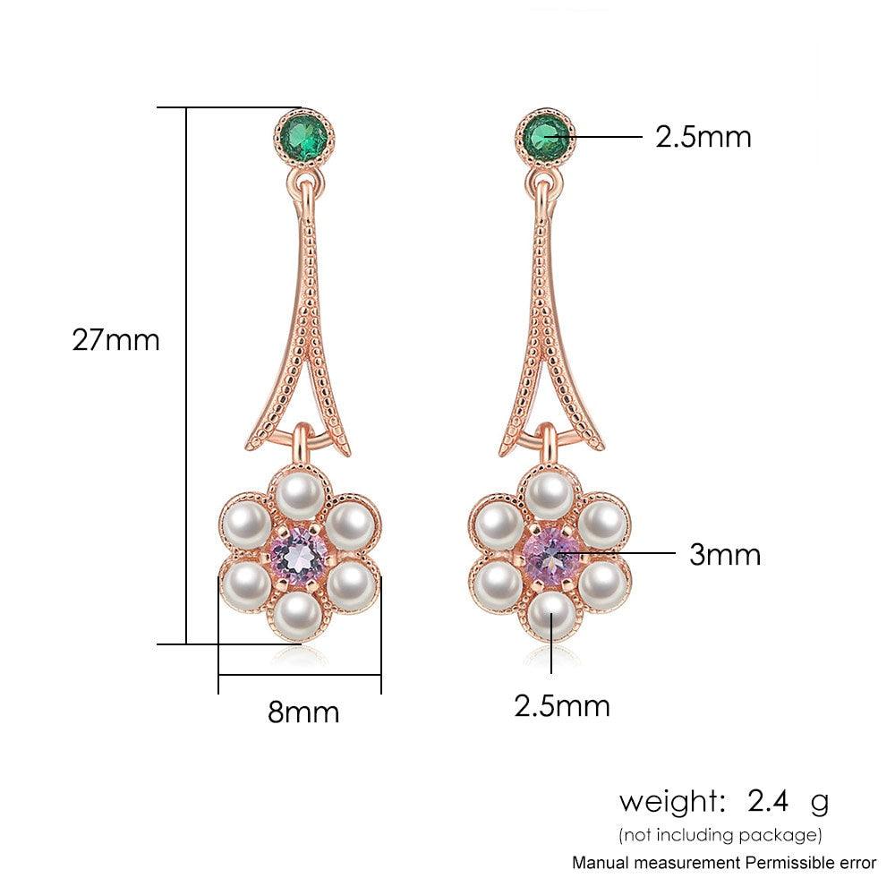 Gorgeous 925 Sterling Silver Drop Earring - Women Pearl Flower Amethyst Gemstone Rose Plated Fine Jewelry (2JW2)