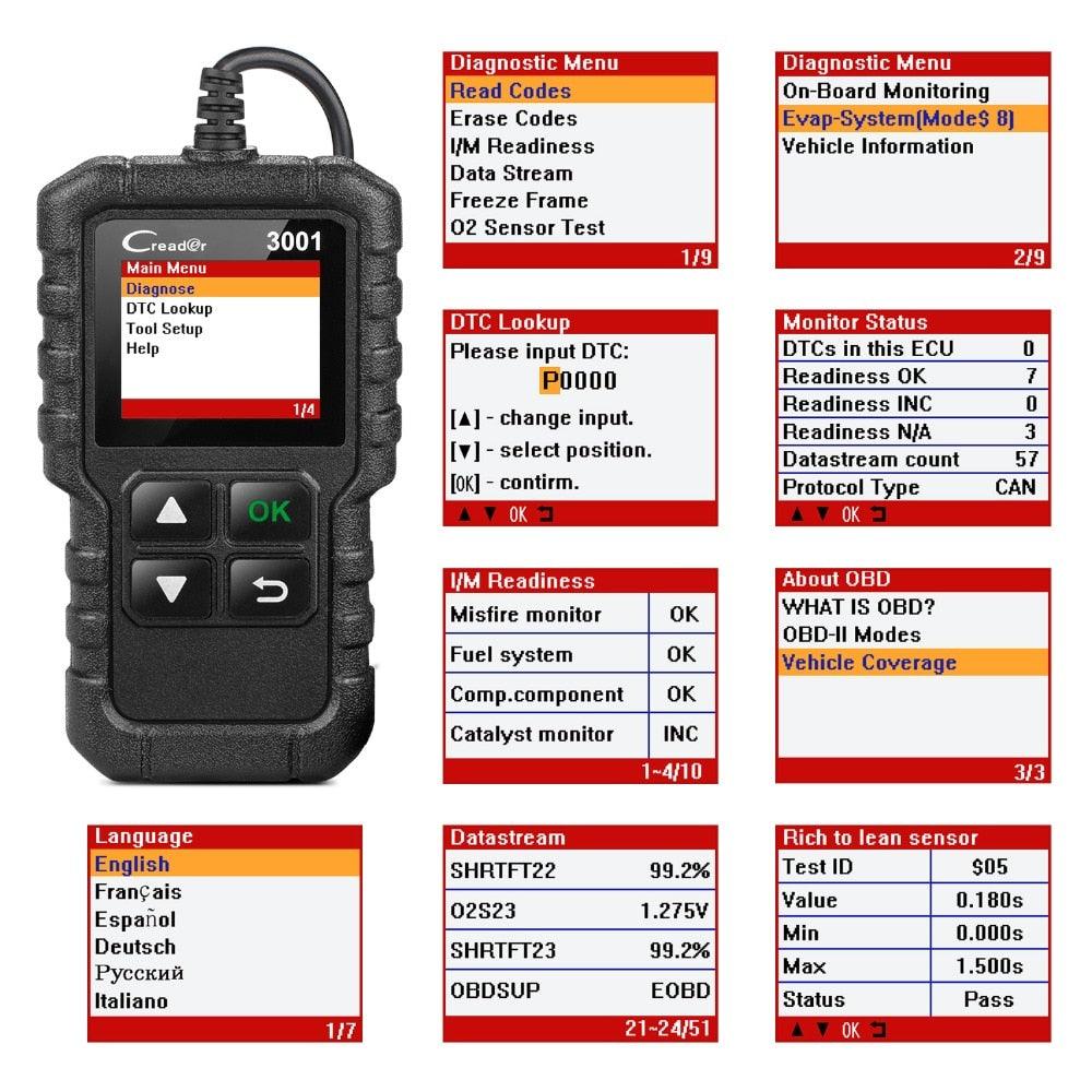 Good Full OBD2 Scanner OBDII Code - Great Car Diagnostic Tool - Turn Off Engine Light , Free Update, Etc (1U89)(7WH1)