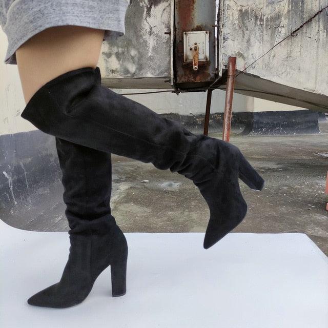 Gorgeous Women Faux Suede High Slouchy Boots - Pointy Toe Chunky Heel (BB3)(BB2)(CD)(WO4)(F38)(F36)(F42)