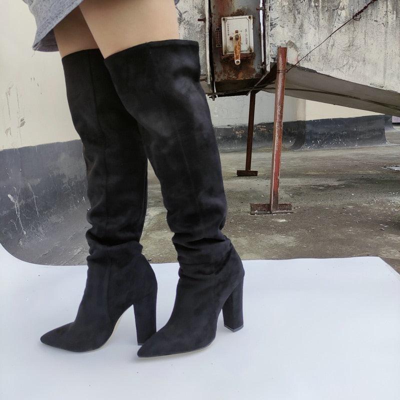 Gorgeous Women Faux Suede High Slouchy Boots - Pointy Toe Chunky Heel (BB3)(BB2)(CD)(WO4)(F38)(F36)(F42)