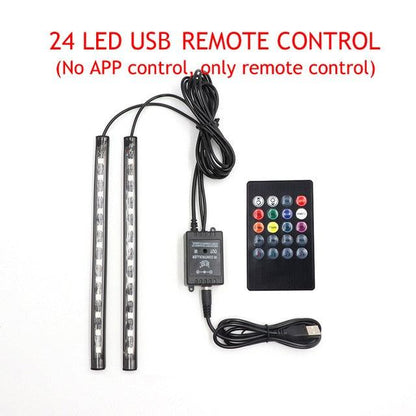 Trending Great LED Car Foot Light - Ambient Lamp With USB Wireless Remote Music Control - Automotive Interior Decorative Lights (D89)(7WH1)