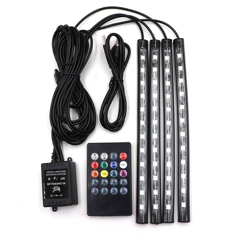 Trending Great LED Car Foot Light - Ambient Lamp With USB Wireless Remote Music Control - Automotive Interior Decorative Lights (D89)(7WH1)