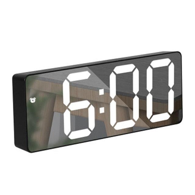 LED Mirror Alarm Clock Digital Voice Control Snooze Time Temperature Display Night Mode (D57)(HA4)(1U57)
