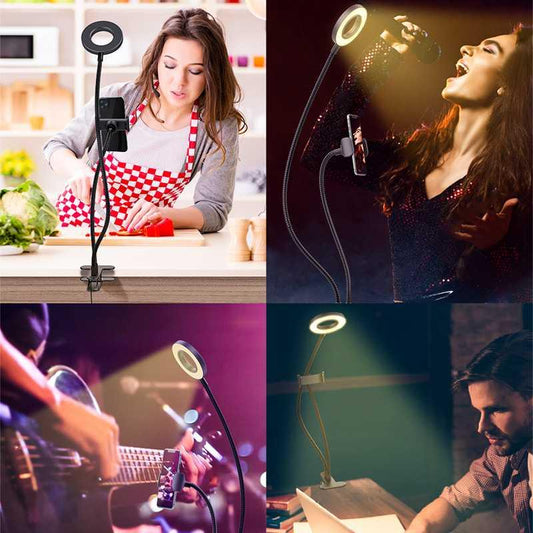 Great LED Ring of Right Light Selfie Lamp for Youtube Cloth Makeup Photographic Lighting Phone Holder (RS)(1U50)