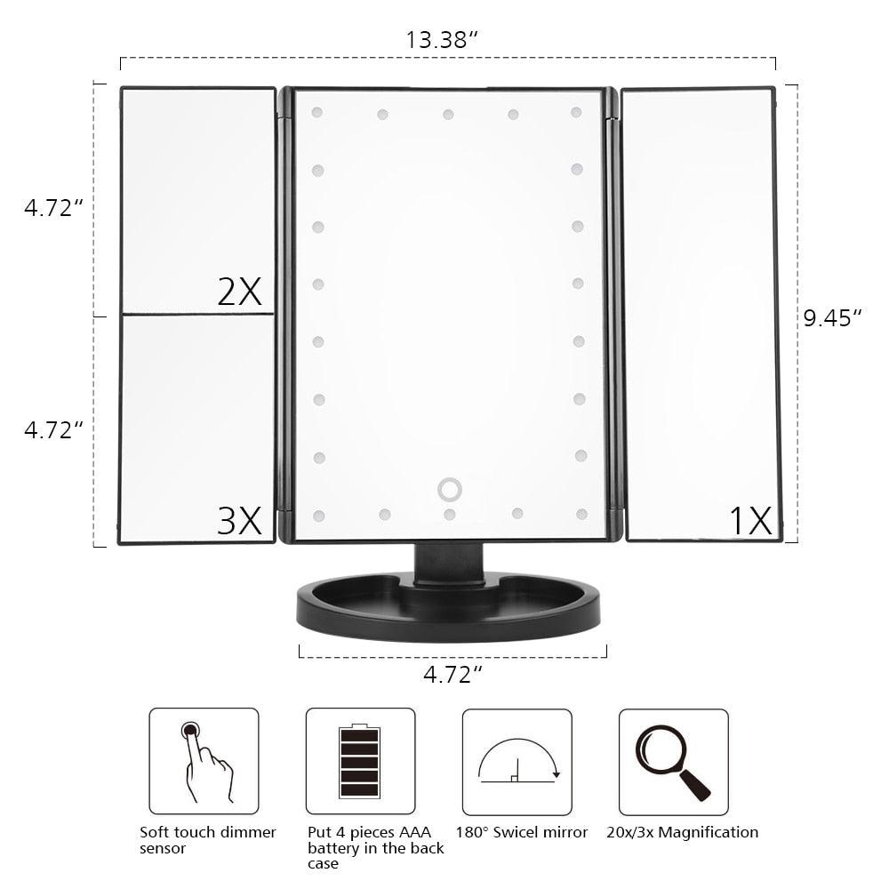 LED Touch Screen 22 Light Makeup Mirror Table Desktop Magnifying Vanity 3 Folding Adjustable (M5)(1U86)