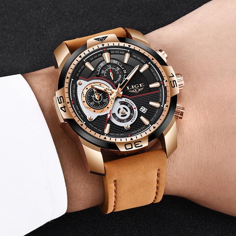 Great Men's Watches - Luxury Casual Leather Quartz Clock Male Sport Waterproof Watch - Gift (D84)(2MA1)