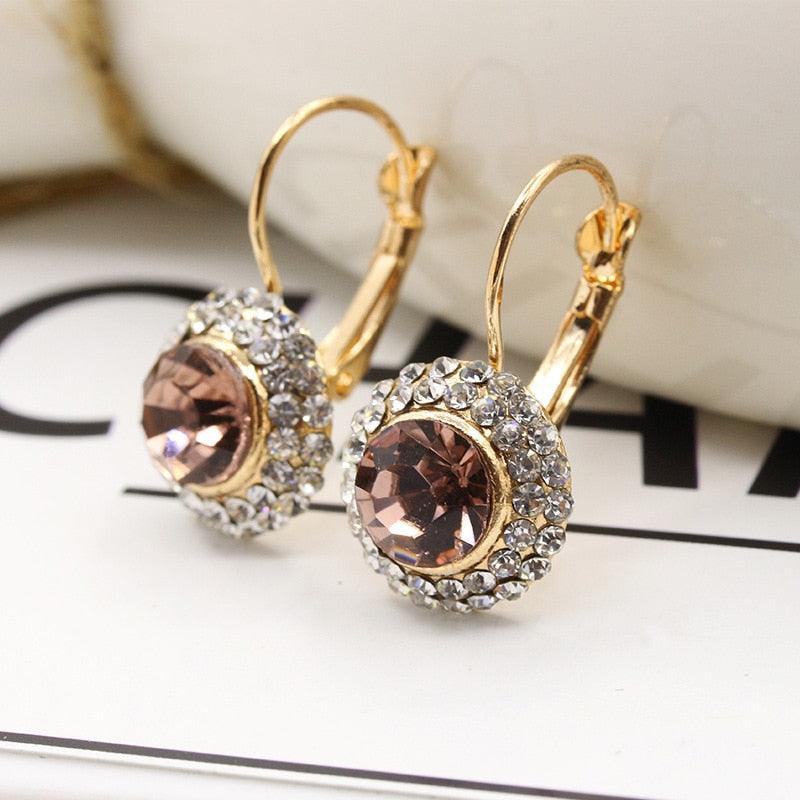 Round Fashion Jewelry Wedding Women Party Crystal Artificial Stone Drop Earrings (2U81)