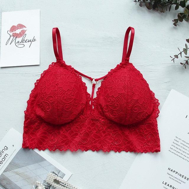 Lace Bralettes - Sexy Bras For Women - Floral Lace Bra - Deep V Crop Top - Female Push Up Bra (6Z2)