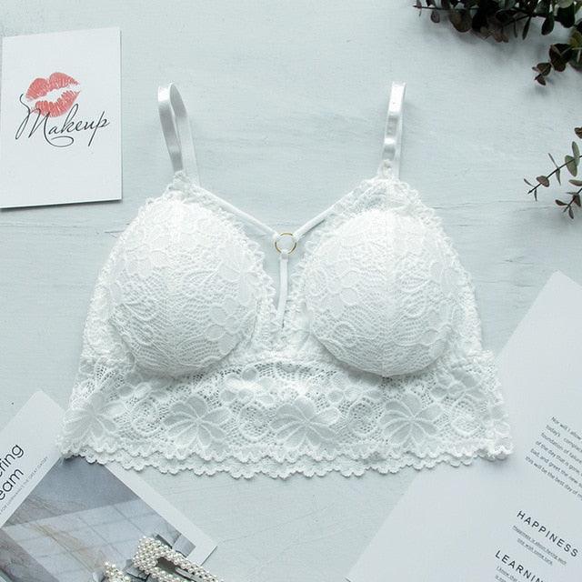 Lace Bralettes - Sexy Bras For Women - Floral Lace Bra - Deep V Crop Top - Female Push Up Bra (6Z2)