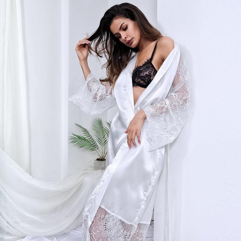 Gorgeous Lace V-Neck Long Sexy Erotic Nightdress - Women Night Gowns - Open Crotch Lingerie (2U29)