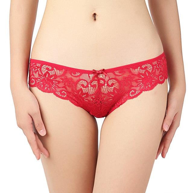 Ladies Lace Hollow Low Waist Panties - Solid Color Sexy Underwear Thong (1U28)(1U29)
