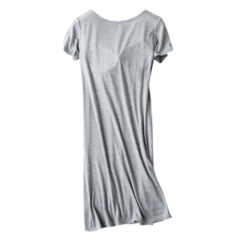 Chic Women's Nightdress With Chest Pad - No Rims Vest Comfort Mid Long - Short Sleeve Nightdress (2U90)