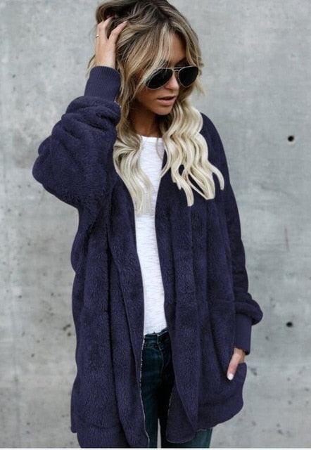 Winter Warm Bat Sleeve Female Cardigan Hooded Loose Sweater - Casual Long Women's Sweater - Thick Solid - Plus Size (D23)(D20)(TB8C)(TP4)