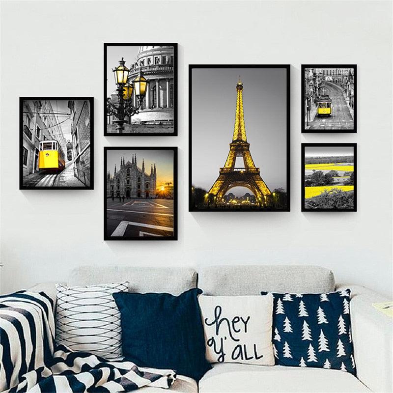 Landscape Nordic Canvas Painting Home Decor Wall Art Building City Yellow Scenery Pastoral (D62)(AD1)(1BM)