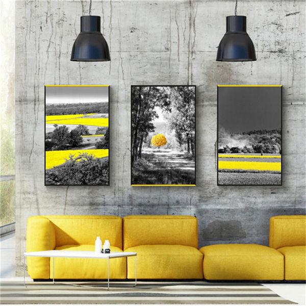 Landscape Nordic Canvas Painting Home Decor Wall Art Building City Yellow Scenery Pastoral (D62)(AD1)(1BM)