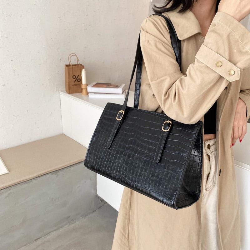 Cute Large PU Leather Shoulder Bags - Women's Stone Pattern Hand Bag (WH2)