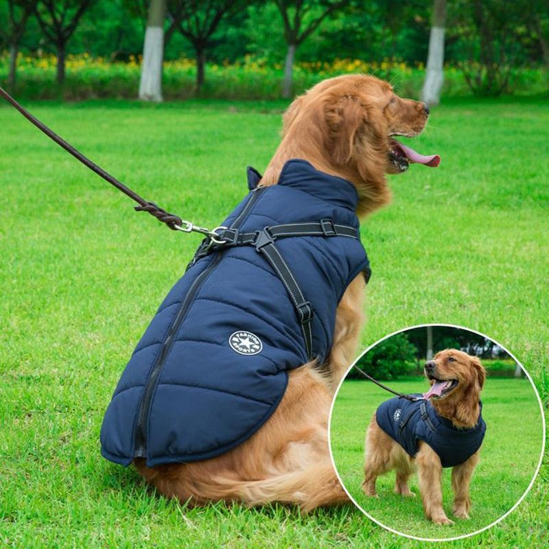 Large Pet Dog Jacket With Harness Winter Warm Dog Clothes- For Labrador Waterproof Big Dog Coat (W1)(F69)
