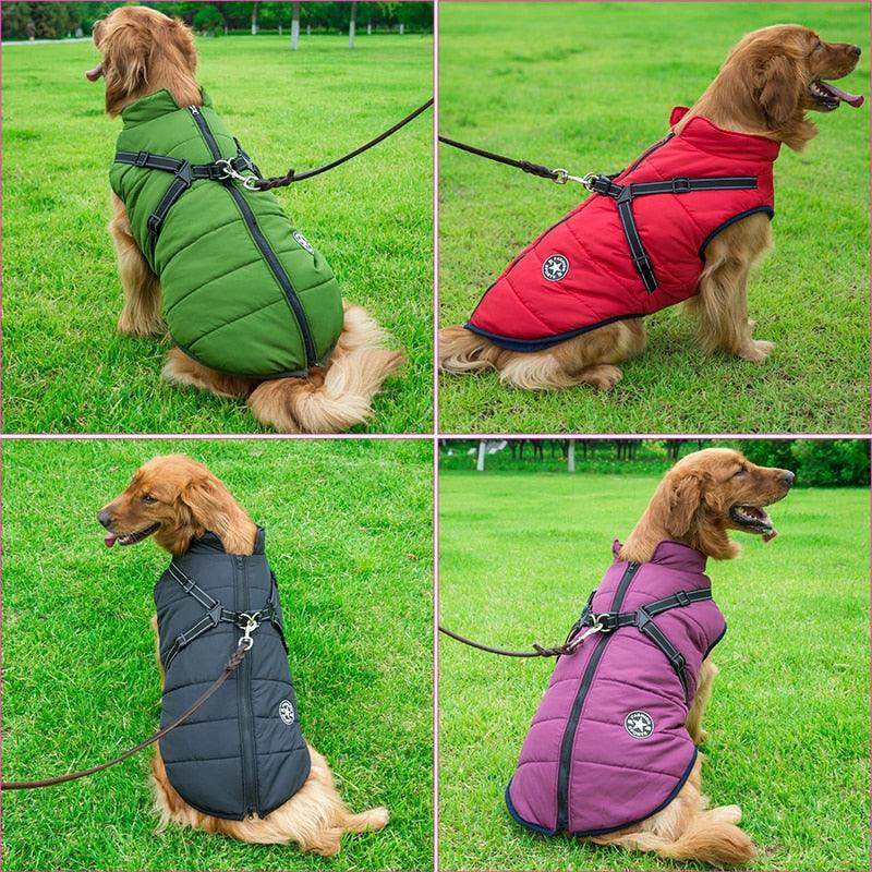 Large Pet Dog Jacket With Harness Winter Warm Dog Clothes- For Labrador Waterproof Big Dog Coat (W1)(F69)