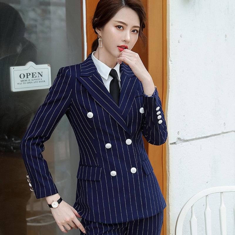 Dark Blue Striped Trouser suit | Sumissura