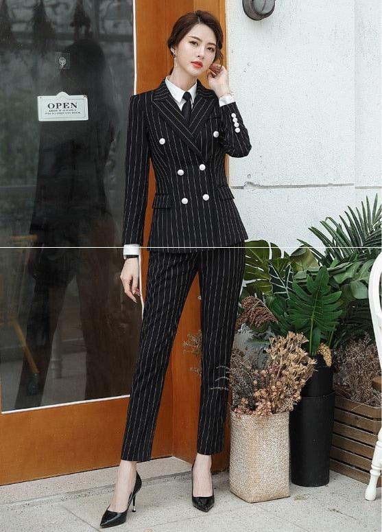 Womens Suits & Blazers High Quality Fiber Formal Dark Blue Striped Women  Jackets Work Wear Clothes Female Ladies Office Uniform Designs From  Vincant, $55.94 | DHgate.Com