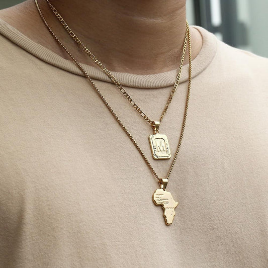 Great Chunky Chain - Letter Map Pendants Necklace - Gold Color Punk Long Chain Necklace (2U83)