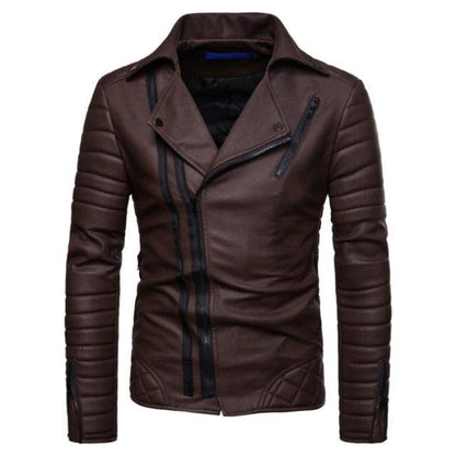 Amazing Zipper Motorcycle Leather Jacket - Stylish Striped Winter Windproof PU Leather Jackets (D100)(TM3)(CC1)