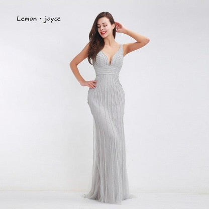 Gorgeous Formal Gray Evening Long Dresses - Sexy Deep V-Neck - Backless Elegant Long Party Prom Gowns - Plus Size (D18)(WSO5)(WSO3)