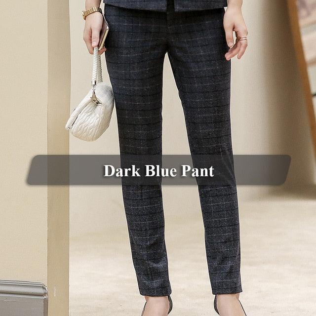 Great Plaid Pants With Pocket - Fashion Style Ankle Length Pencil Trousers - Women Casual Elegant Office Lady Pants (D25)(BP)
