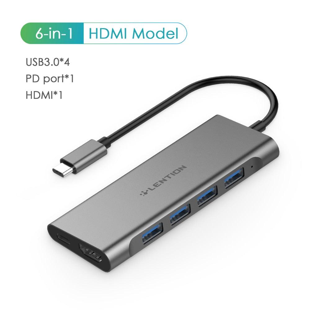 USB-C Multi-Port Hub with 4K HDMI Output, 4 USB 3.0, Type C Charging Adapter for 2020-2016 MacBook Pro13/15/16, Surface (D52)(CA2)(1U52)