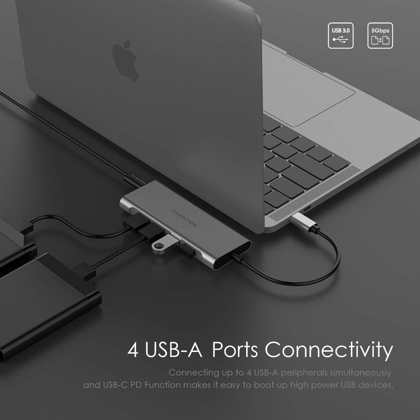 USB-C Multi-Port Hub with 4K HDMI Output, 4 USB 3.0, Type C Charging Adapter for 2020-2016 MacBook Pro13/15/16, Surface (D52)(CA2)(1U52)