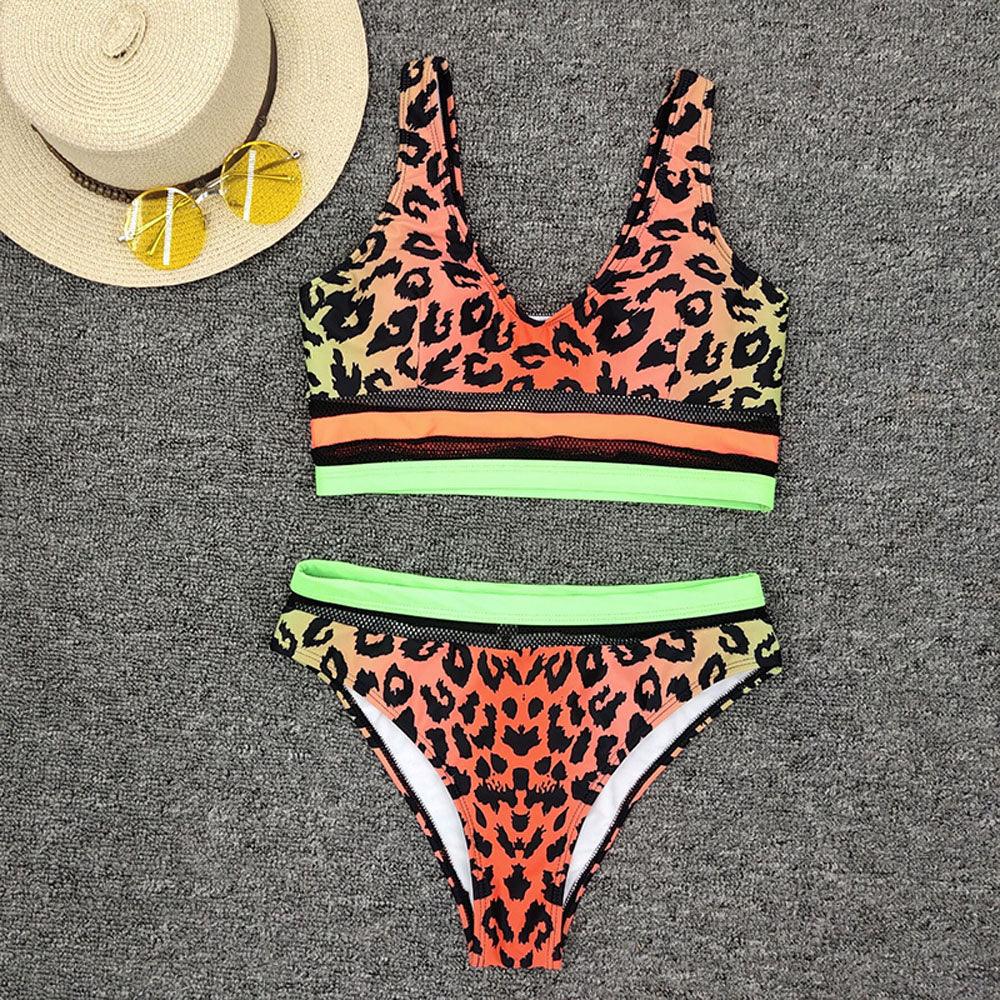 Trending Leopard Printed Black Mesh Swimsuit - High Waist Women Bikini - Two Pieces Bikini Set - New Bather Flower Bathing Suit (D26)(TB8D)