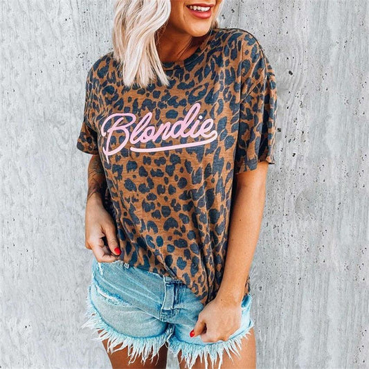 Leopard T-shirt Women Short Sleeve Letter Print Tops T Shirts - Women Summer T Shirt Female Tops (3U19)